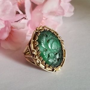 Antique 14k Genuine Jade Carved Ring